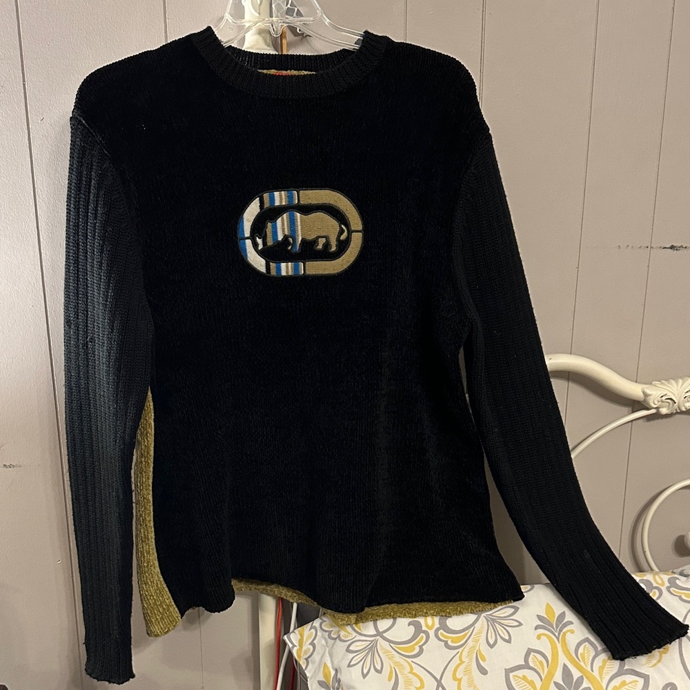 Men’s ecko unlimited black/khaki/white crew neck sweater GUC size large